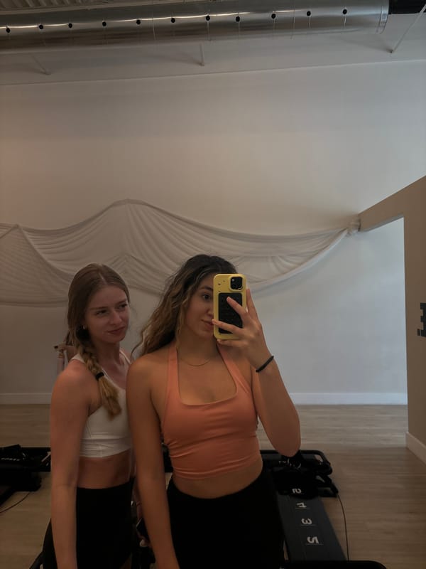 Women Take Fitness Studio Selfie at Delray Beach Lagree Gym