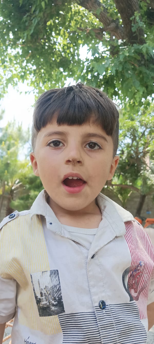 Young boy plays on swing in Pakistan village