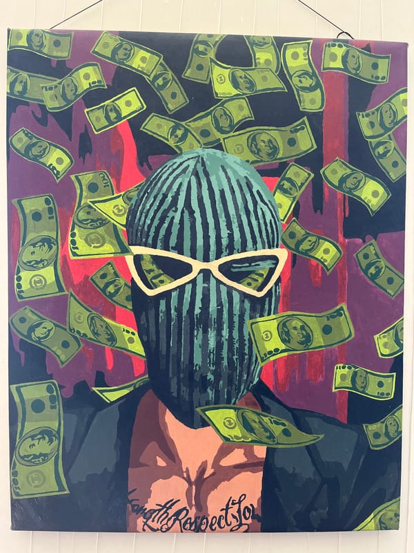 Pop-art paintings featuring luxury themes documented in Russian village