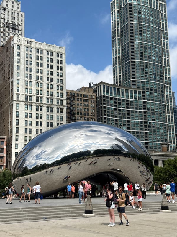 Millennium Park on a summer afternoon: Bean, fountain, crowds