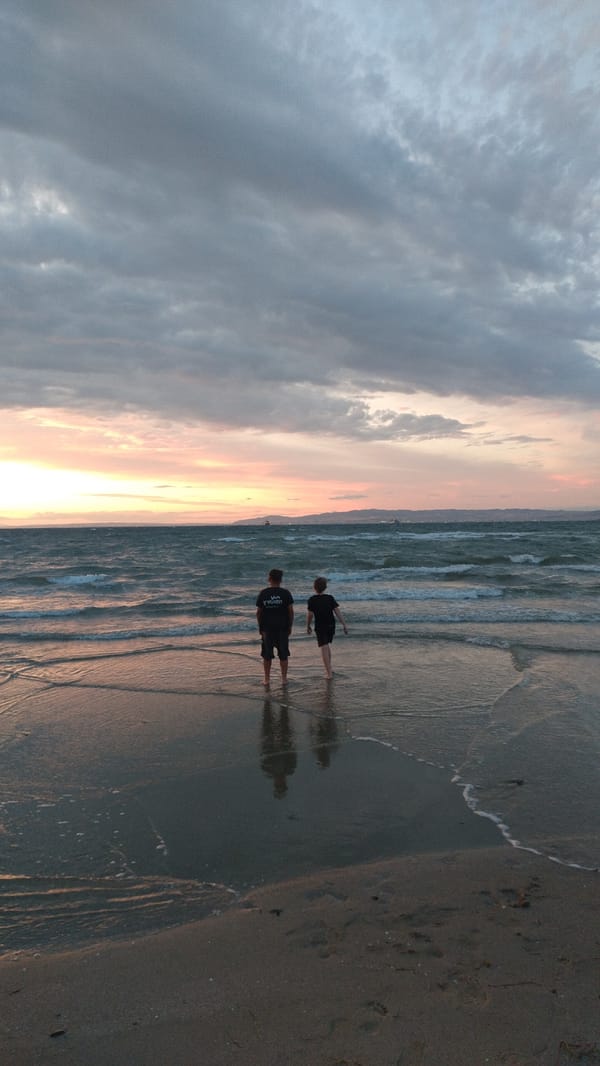 Sunset beach scenes documented along Greek coast near Thessaloniki