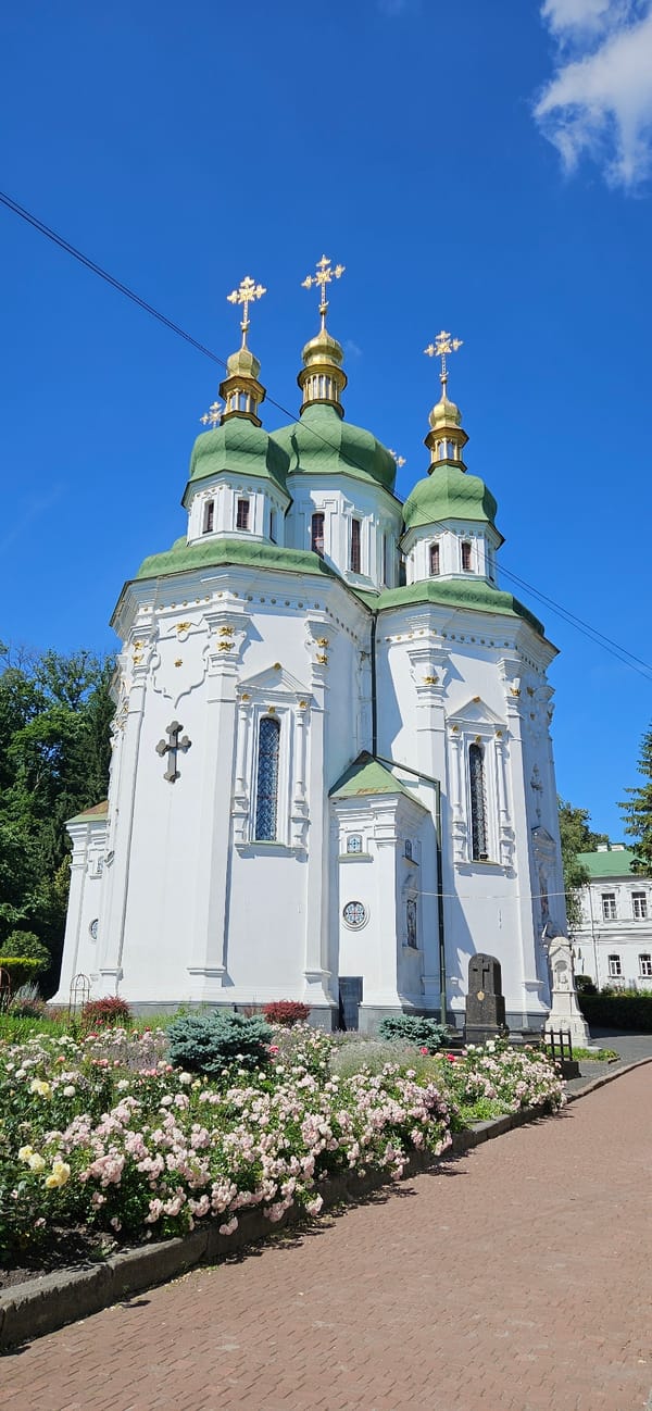 Orthodox church grounds on a bright summer morning