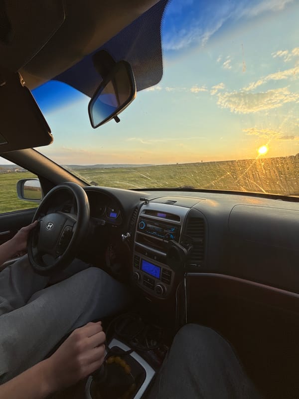 Driver travels rural Bulgaria roads at sunset near Lehchevo