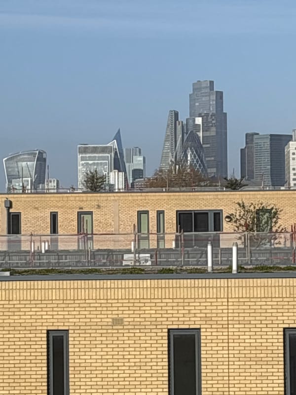London skyline view captured from brick building window