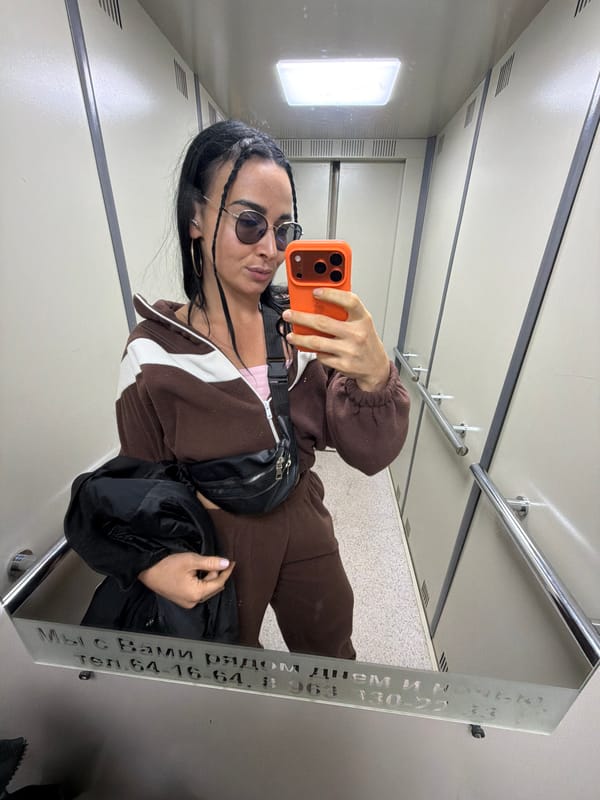 Woman takes multiple selfies across Veliky Novgorod locations