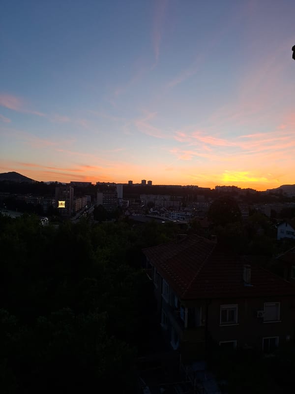 Sunset observed over Gabrovo, Bulgaria cityscape