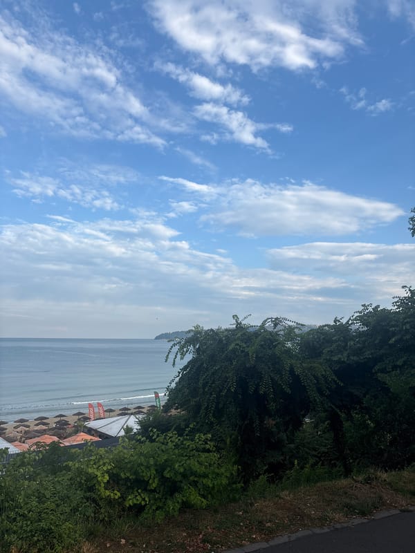 Afternoon at a seaside spot, quiet but a little rough around the edges
