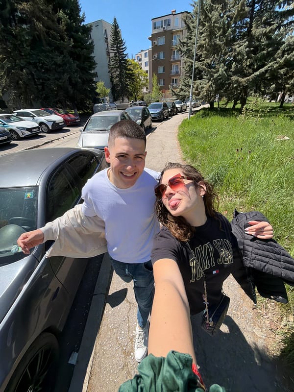 Couple takes selfie on Sofia street