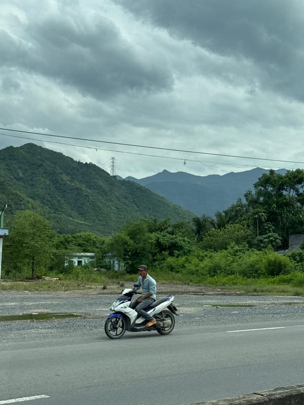 Scooter on a mountain road in Nam Ninh Hòa, Vietnam