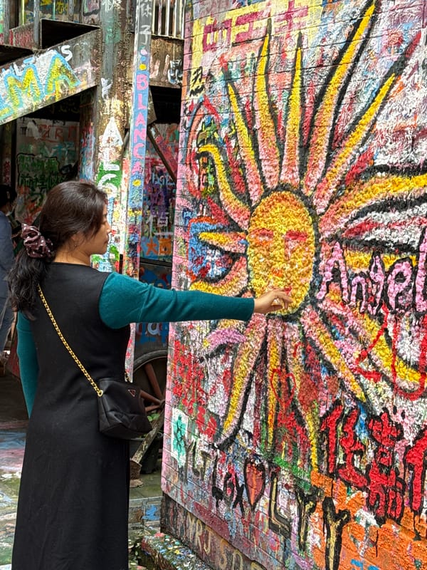 Street art viewing and pedestrian activity in Jiulongpo District