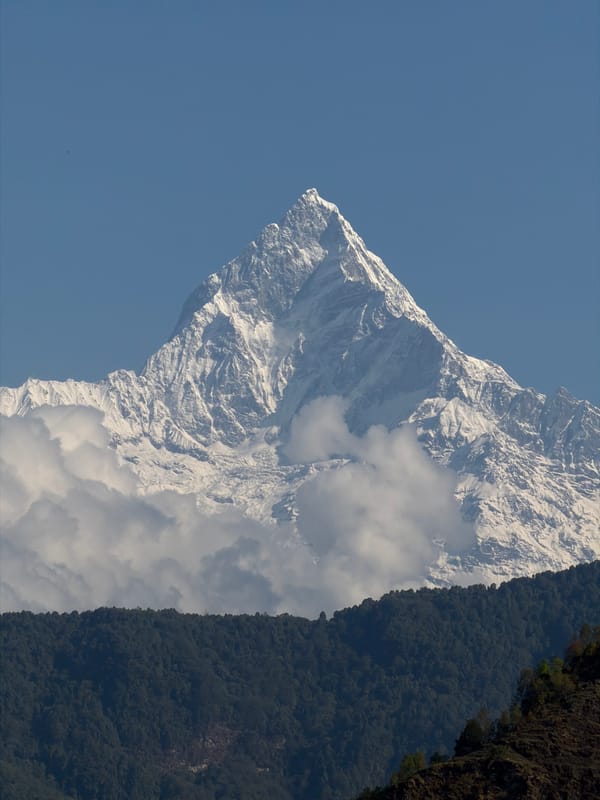 Clear view of snow-capped Machapuchare peak captured from Pokhara