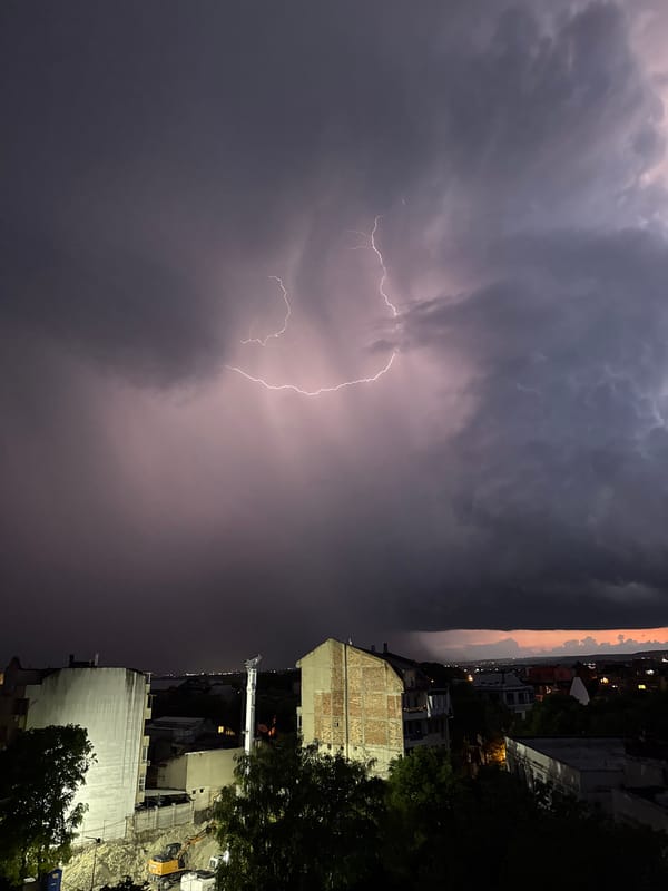 Lightning storm passes over Varna, Bulgaria Saturday evening