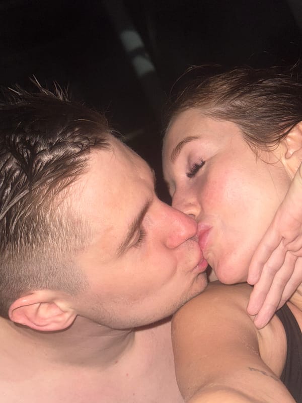 Three people enjoy intimate moments in Abkhazia thermal springs