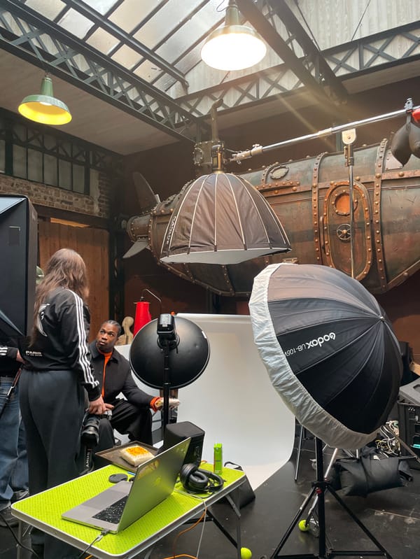 Fashion photo shoot underway at Paris industrial studio