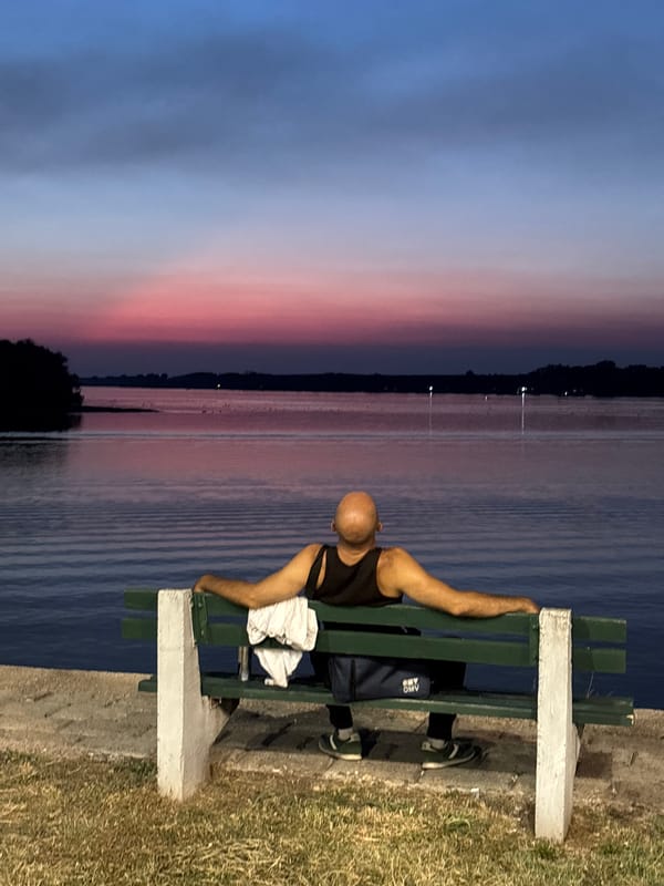 Sitting by the water at twilight in Belgrade