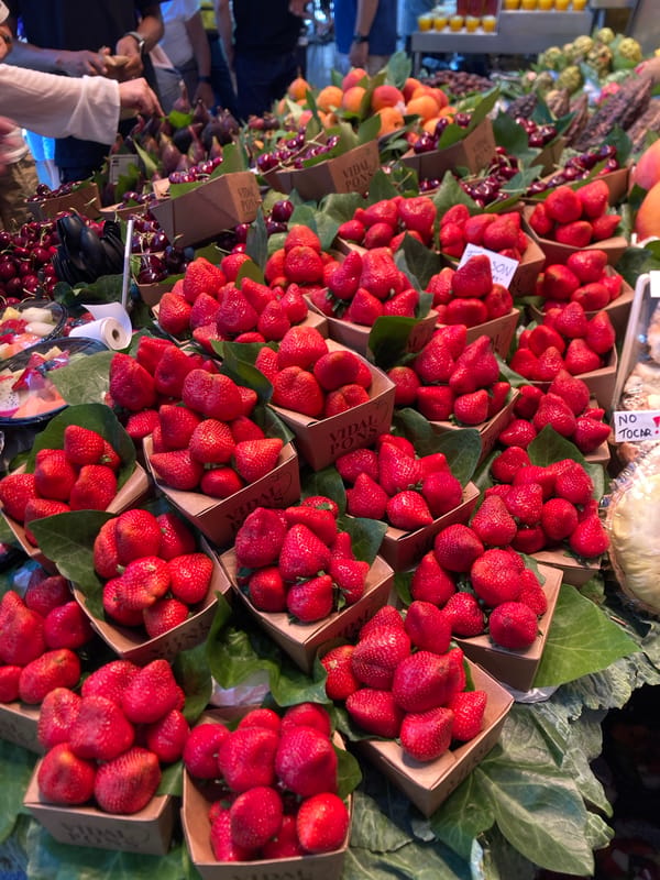 Inside La Boqueria: fruit, juice, candy, and crowds