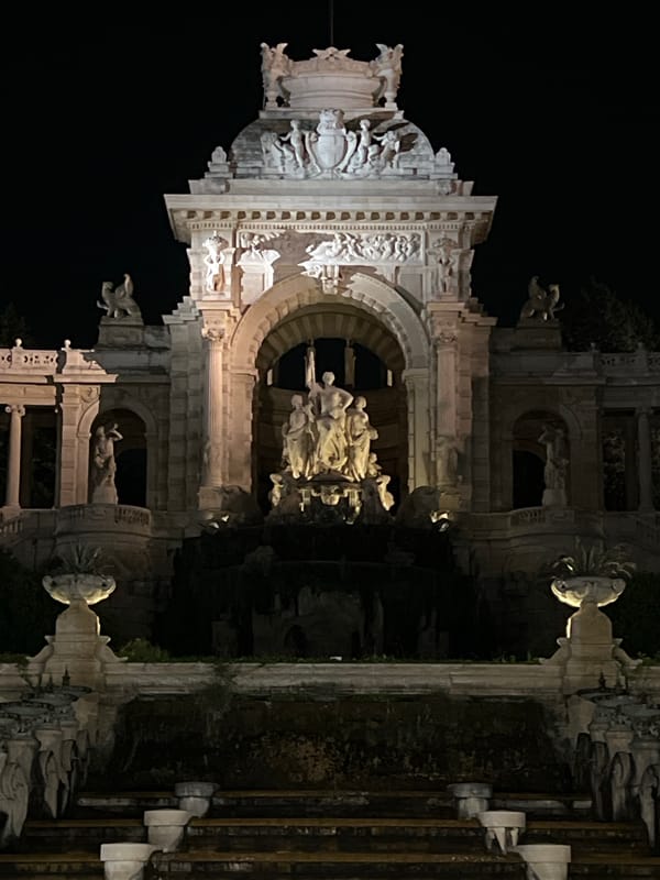 Marseille landmarks and streets at night