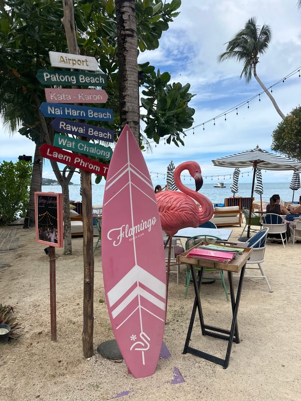 Pink-themed beach club in Wichit, Phuket