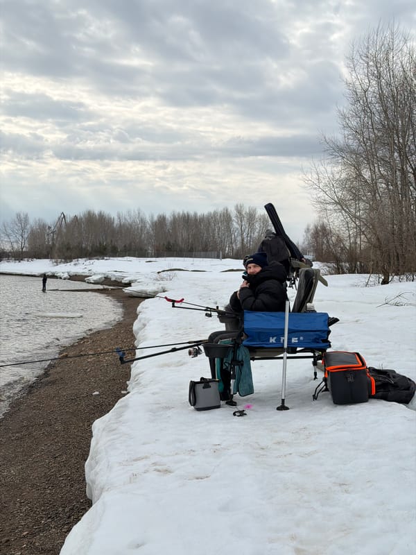 Early morning ice fishing session in Chaikovsky, Russia