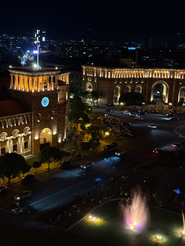 Evening street life and outdoor gathering documented in Yerevan