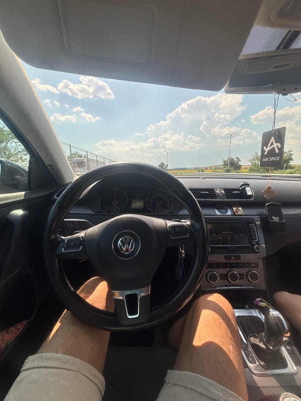 Behind the wheel of a Volkswagen Passat in rural Bulgaria