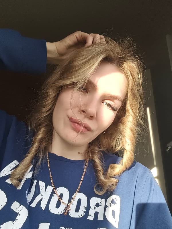 Woman takes selfies in Russian village