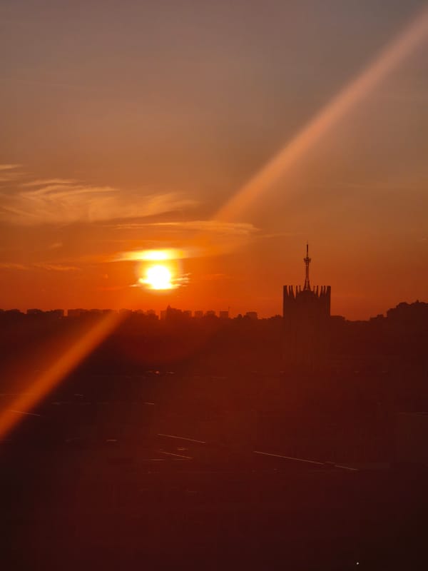 Sunset observed over Saint Petersburg with distinctive light beam