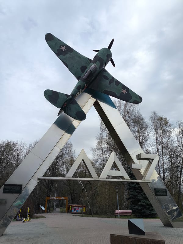 Soviet fighter plane monument observed in Khimki, Russia