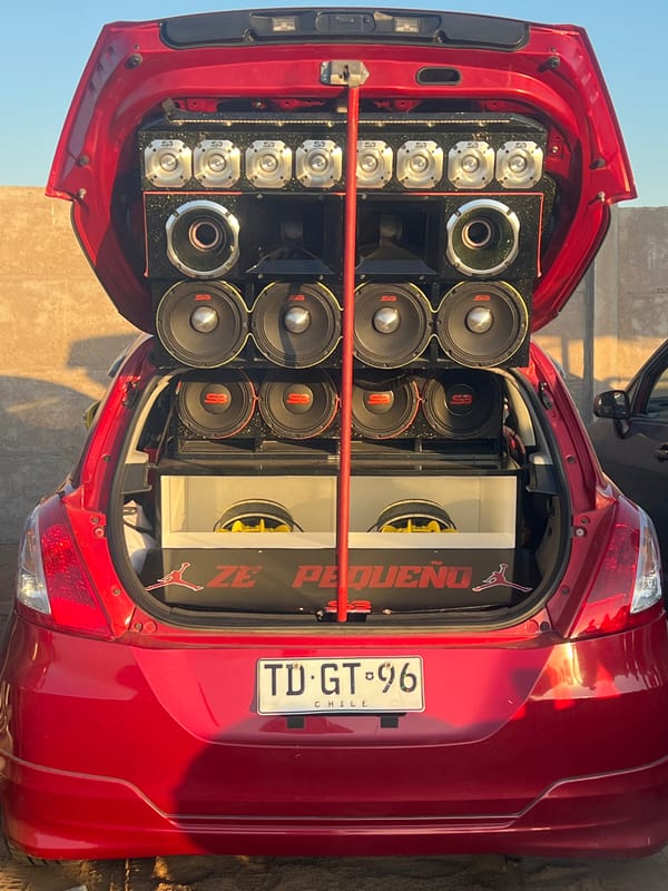 Modified car audio system displayed in Arica, Chile