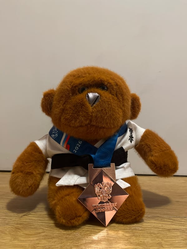 Olympic teddy bear with 2026 medal spotted in Moscow