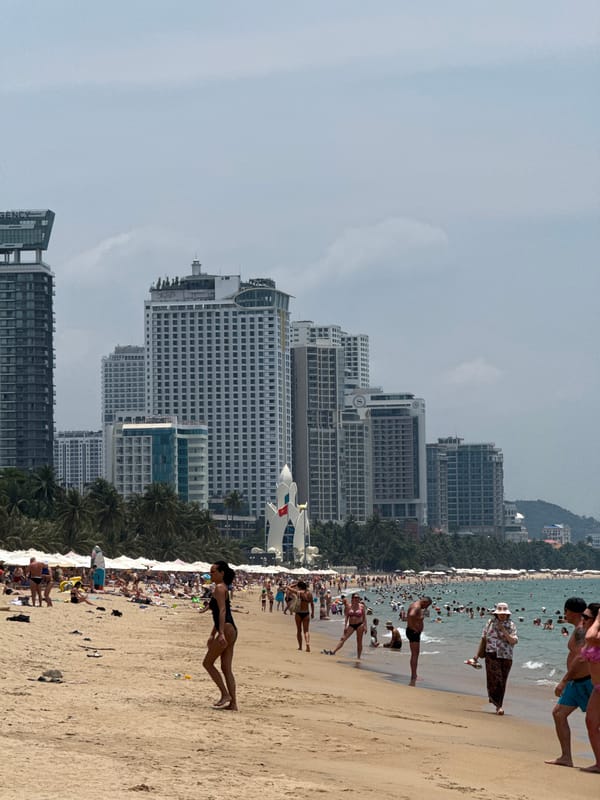 Morning beach activity documented in Nha Trang, Vietnam