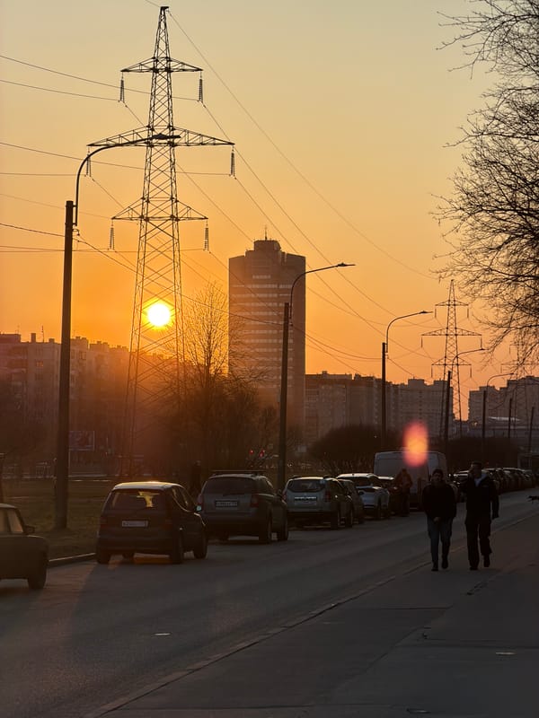 Sunset illuminates Saint Petersburg streets with golden glow