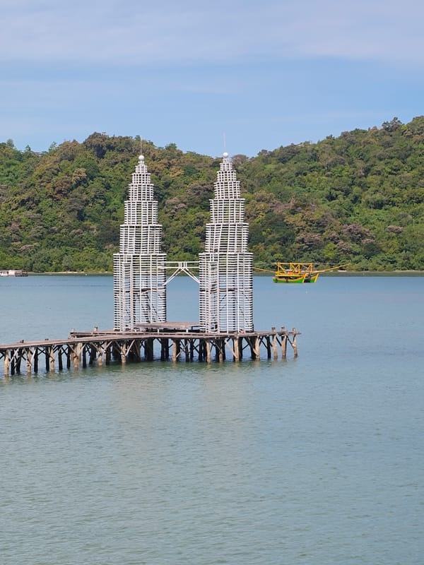 Wooden Petronas Twin Towers replica spotted on Indonesian pier