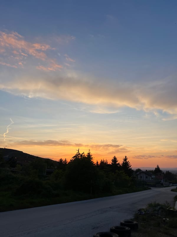 Sunset documented with parked BMW in Markovo, Bulgaria