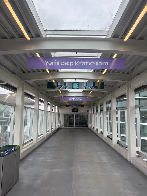 YVR airport on a grey day, FIFA Fan Fest banners up