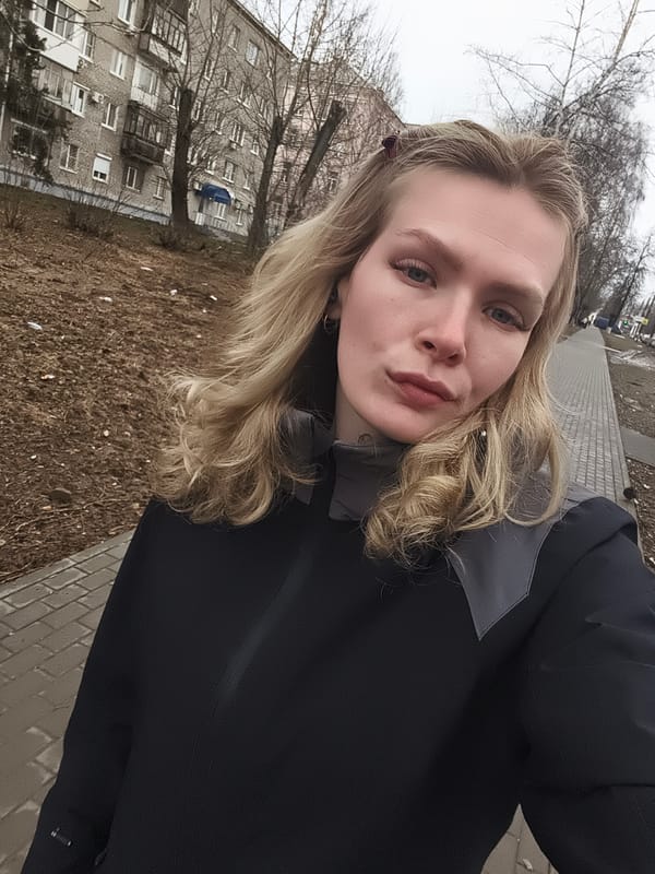 Woman takes selfie outdoors in Izhevsk, Russia