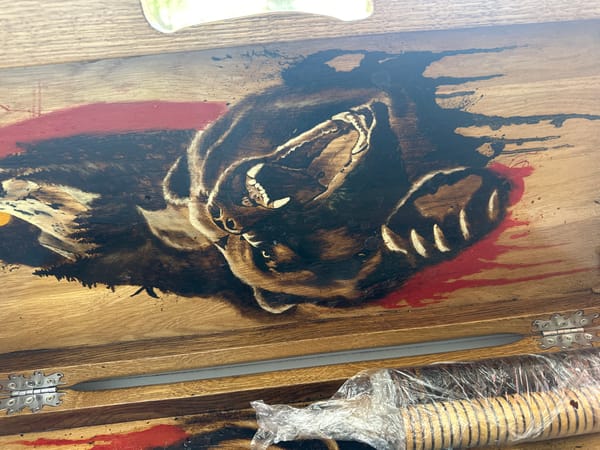 Decorated wooden bear box spotted in Ufa, Russia