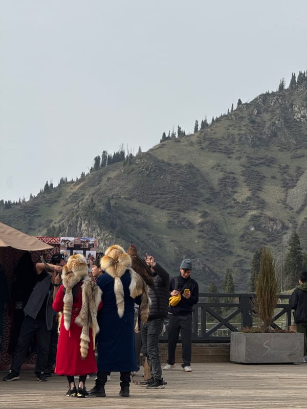Crowds gather at Almaty mountain resort on overcast day