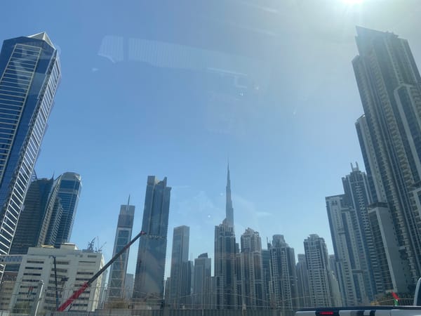 Dubai Business Bay skyline photographed from vehicle interior
