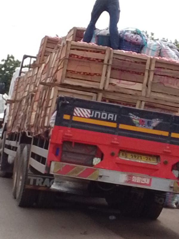 Overloaded produce truck spotted in Tamale, Ghana