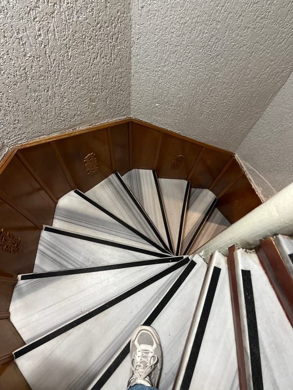 Spiral staircase with marble and wood documented in Istanbul