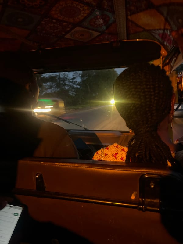 Evening vehicle interior photographed in Karmajiji, Nigeria