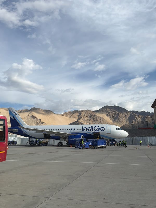 IndiGo A320 on the tarmac at high-altitude Leh Airport