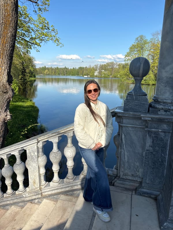 Afternoon visitors explore Catherine Palace grounds in Pushkin, Russia