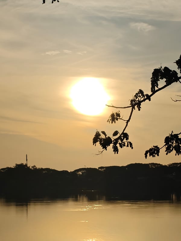 Golden hour on the water in Lhokseumawe, boats and all.
