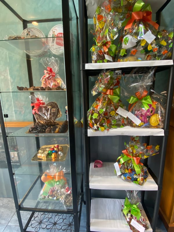 Confectionery shop display case spotted in Villaviciosa, Spain
