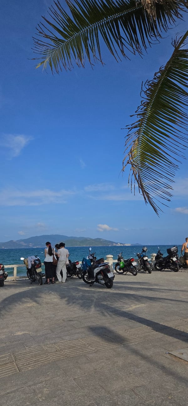 Routine morning activity documented in Nha Trang streets and beach