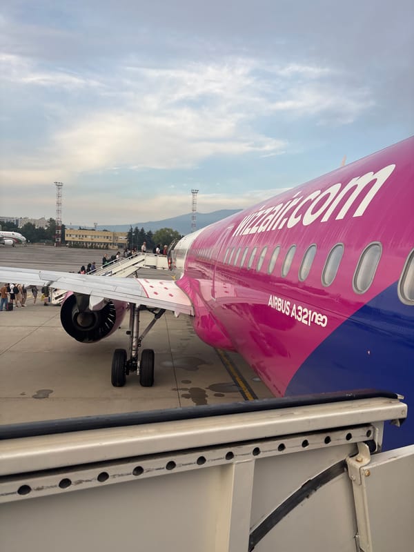 Boarding and departure on a Wizz Air flight out of Sofia