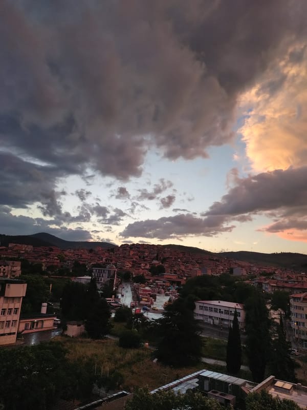 Dramatic sunset illuminates Stara Zagora skyline in Bulgaria