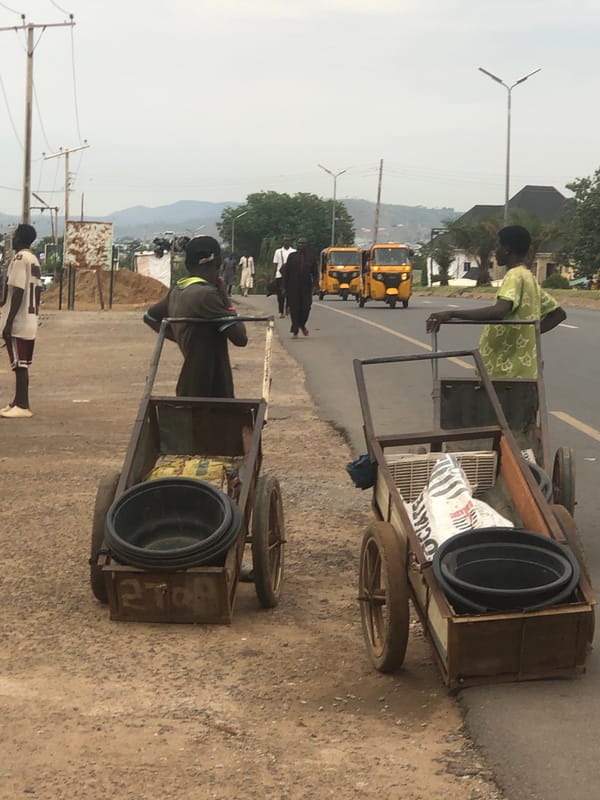 Cart vendors transport goods on Abuja street